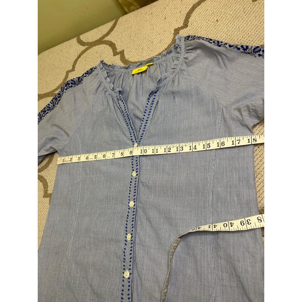 Roller Rabbit Womens Top Blue Striped V Neck Blouse Floral 3/4 Sleeve, Size XS - Picture 7 of 14